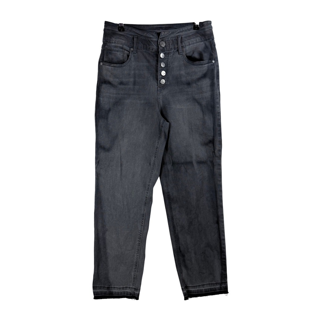 1822 Denim Womens Black High Rise Button Fly Cropped Jeans Size 6 28